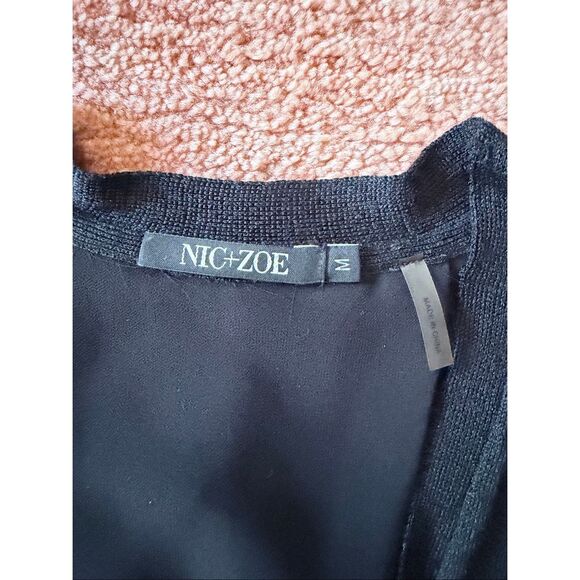 NIC ZOE Black Sheer Silk Blend Button Front Long Cardigan Size M - Picture 2 of 9